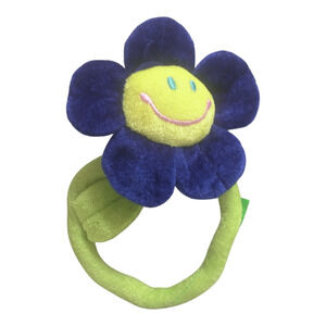 Smiley Face Flower Daisy Sunflower Bendable 11" Plush Stuffed Toy Cobalt Blue